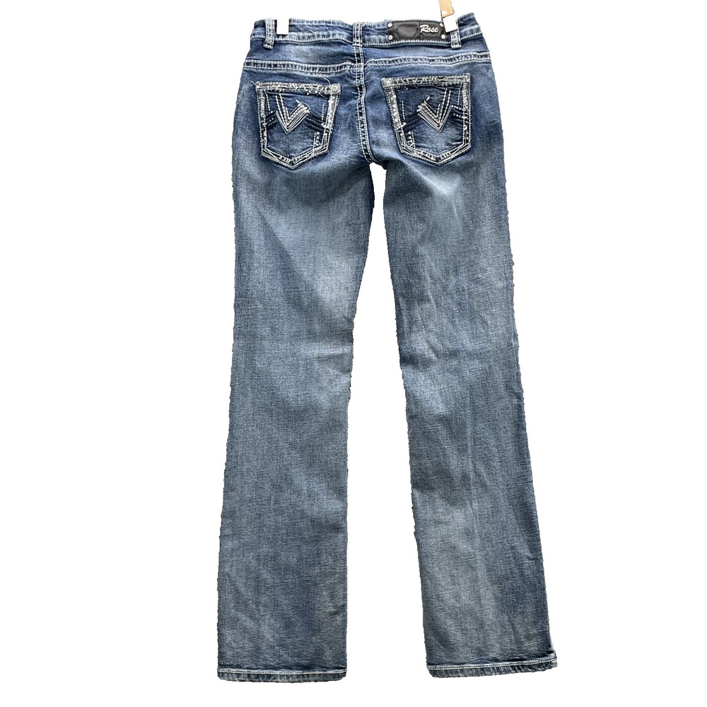 Cedar Rose Jean Womens 28x32* Acid Wash Bootcut Low Moto Y2K Rodeo Western Rodeo